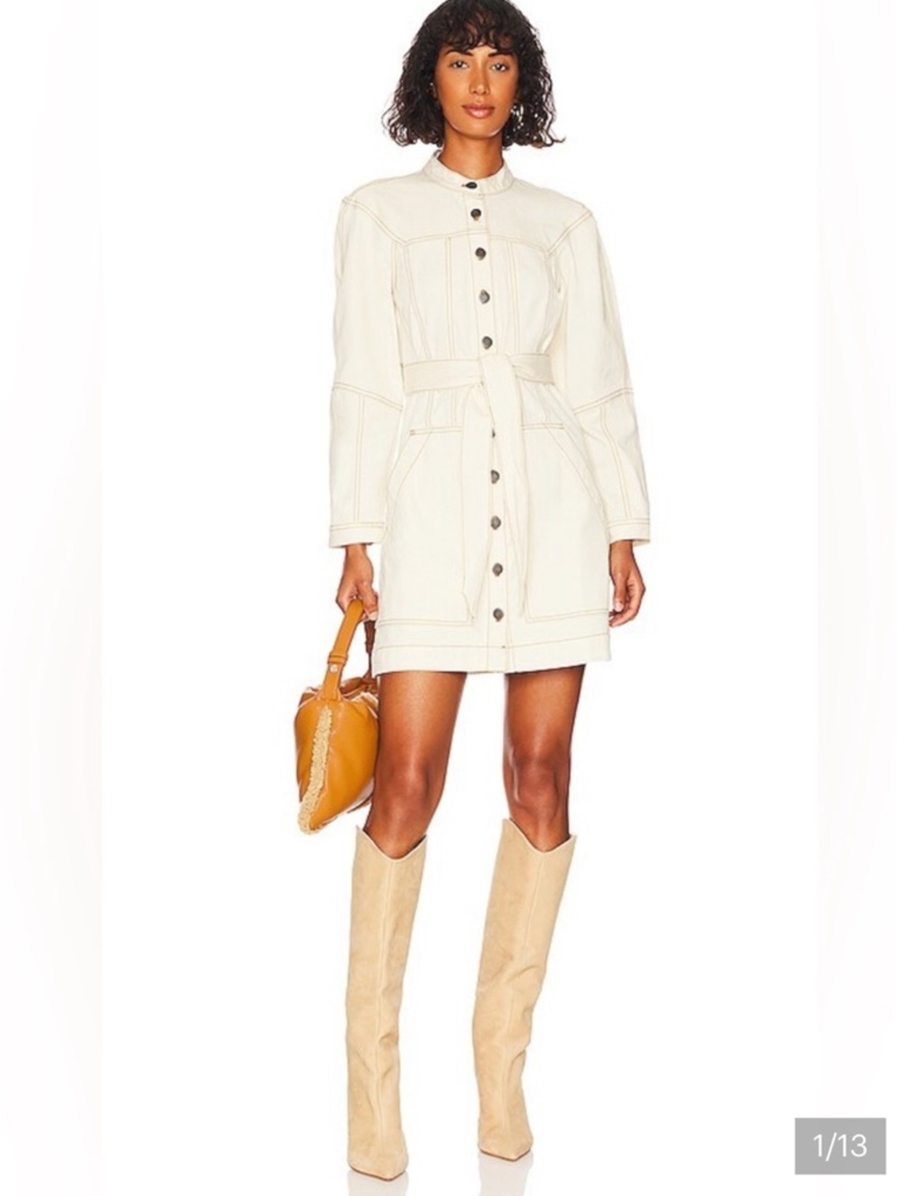 Veronica Beard Basia Denim Mini Dress in ecru